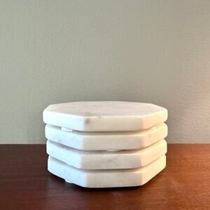 West Elm Set of Four White Marble Octagonal Drink Coasters